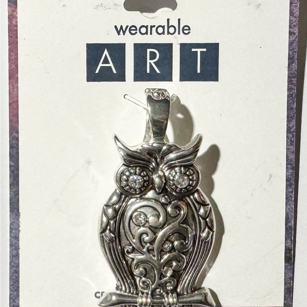 Wearable Art By Roman Silver Owl with Rhinestones Magnetic Closure New NOS NWT